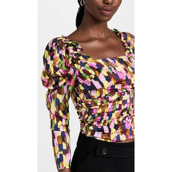 NEW Brogger Loretta Ruched Long Sleeve Top Maximalist Dopamine Dressing Loud - Picture 1 of 16